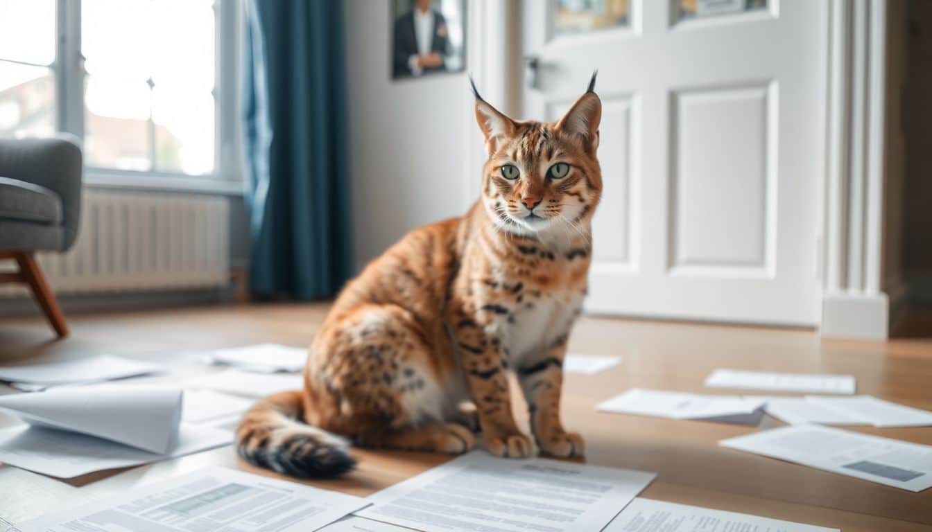 Een Lynx als huisdier in Nederland met juridische documenten.