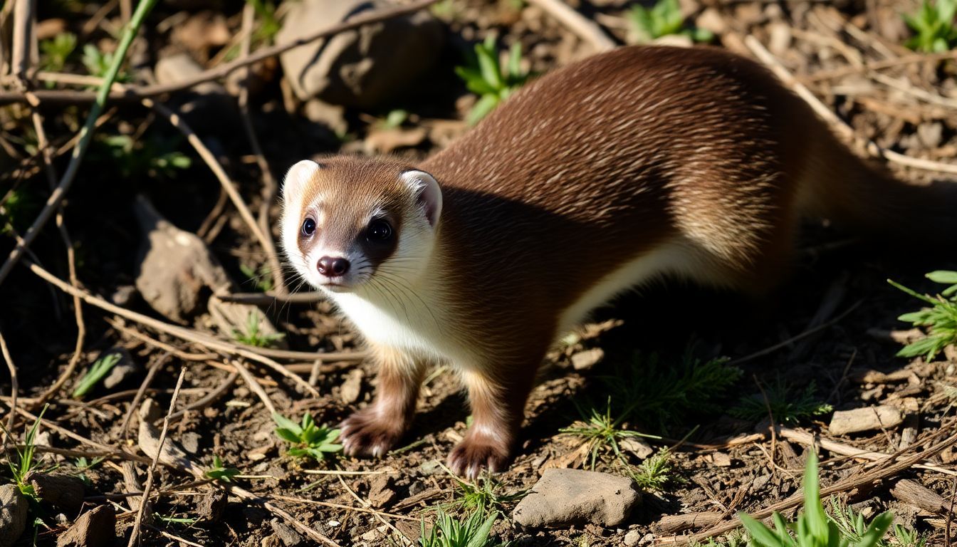 Een wezel in zijn natuurlijke habitat, met bruin-witte vacht.